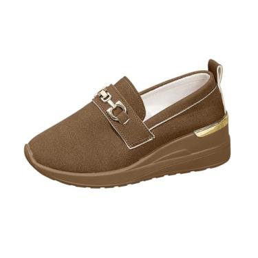 Imagem de Sandália feminina fashion casual primavera e verão confortável fivela de metal fundo grosso salto plataforma bico redondo fechado, Marrom, 39