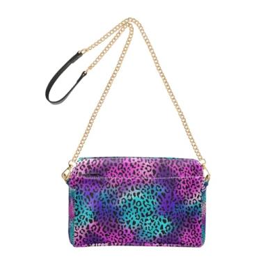 Imagem de Joitme Bolsa tiracolo feminina para celular, bolsa de ombro de pele de leopardo preta rosa roxa com alça de corrente de couro PU