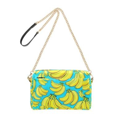Imagem de Joitme Bolsas transversais femininas com banana amarela turquesa bolsa de telefone linda bolsa de ombro de couro PU alça de corrente
