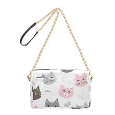 Imagem de Bolsa feminina transversal com cara de gato fofa, bolsa de ombro de couro PU com alça de corrente