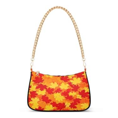 Imagem de Bolsa de ombro de corrente vermelha com folhas de bordo de outono, bolsa feminina Hobo para uso diário, casual e à noite