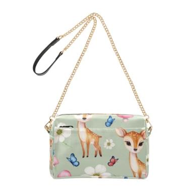 Imagem de Joitme Cute Deer Pastel Bolsa tiracolo feminina de couro PU com alça de corrente para celular