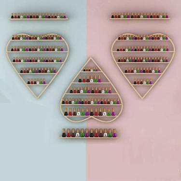 Imagem de Prateleiras de metal para armazenamento de esmaltes de parede, 5 camadas, suporte de esmalte de metal, organizador de esmalte em forma de coração, organizador de cosméticos de óleo essencial de brilho
