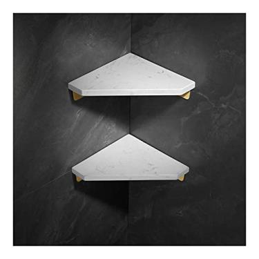 Imagem de Prateleiras de chuveiro prateleira de canto de alumínio mármore branco prateleira de banheiro, suporte de pedra de latão prateleira de canto de banheiro, rack de armazenamento de parede de vaso