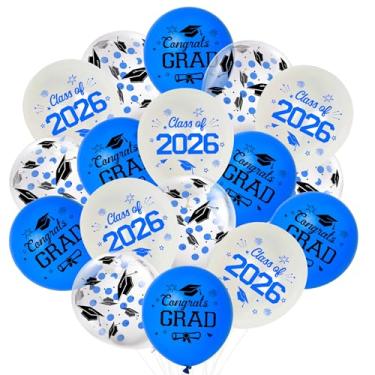 Imagem de JOYMEMO 36 Peças De Balões Látex 12" Para Festa Formatura, Azul E Branco, Decoração Formatura Da Turma 2025, Suprimentos Ambientes Internos Externos