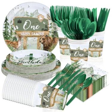 Imagem de 168 peças, decoração de aniversário de um campista feliz, pratos e guardanapos, tema de campista, decorações de 1º aniversário, lembrancinhas para meninos, aventura, acampamento, primeiro chá de bebê