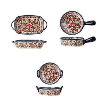 Imagem de Conjunto De 3 Peças De Assadeiras De Cerâmica Pintadas À Mão Com Relev