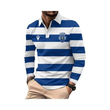 Imagem de Camisas Polo Clássicas Masculinas De Manga Longa Com Listras, Confortá