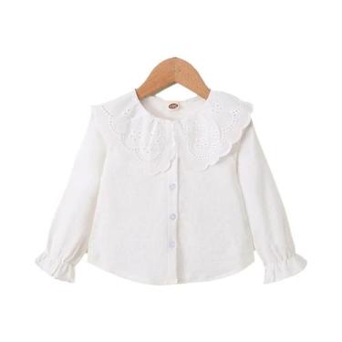 Imagem de Camisa Branca De Manga Longa Com Gola De Renda Para Meninas Estilo Cor