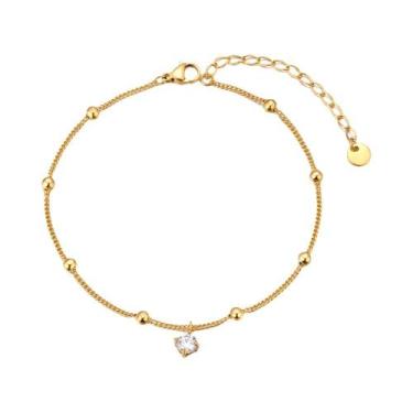 Imagem de Tornozeleira Feminina Em Aço Inoxidável Banho De Ouro 18K Com Zircônia