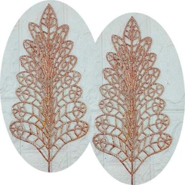Imagem de Folhas Flores árvore Natal Gliter Rose Gold 40cm Kit 10pçs - Gici Deco