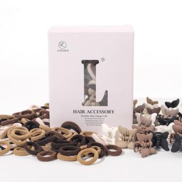 Imagem de Pacote com 150 clipes de cabelo para mulheres, incluindo 120 laços de cabelo sem vincos rabo de cavalo e 30 grampos pequenos de borboleta, adequados para penteados grossos, finos e finos, sem danos.