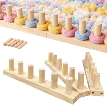 Imagem de Cobertor grosso com moldura de tear de madeira de 94 cm para fazer você mesmo, cobertor de tricô grosso, tamanho ajustável, fio de tricô à mão, grosso, sem necessidade de agulhas, artesanato para