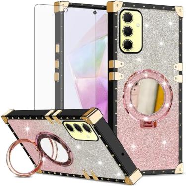 Imagem de Asuwish Capa de celular para Samsung Galaxy A35 5G capa magnética com protetor de tela de vidro temperado e espelho brilhante brilhante anel resistente à prova de choque suporte rígido A 35 35A A355G