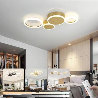 Imagem de Luminária de teto LED moderna para sala de estar, com intensidade de luz ajustável de 3000K a 6500K, controle remoto, ideal para quarto, escritório, sala de jantar e sala de estudos (dourada
