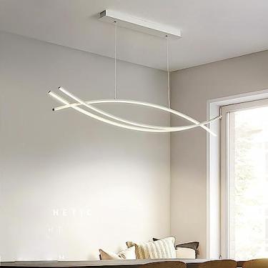 Imagem de Luminária pendente LED regulável para mesa de jantar, com controle remoto, ideal para sala de estar, cozinha e escritório (branca, 120 cm de comprimento).