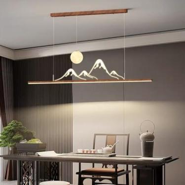 Imagem de Luminária pendente LED para mesa de jantar, lustre LED moderno, design linear, dimerizável com controle remoto, altura ajustável, ideal para cozinha, sala de estar, bar e escritório (100 cm)