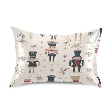 Imagem de Blueangle Fronha de cetim com personagens de quebra-nozes de Natal para cabelo e pele, tamanho padrão (51 x 66 cm) - Capas de almofada de cetim com fecho de envelope (690)