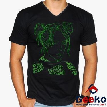 Imagem de Camiseta Billie Eilish 100% Algodão Geeko, Preto gola v, M