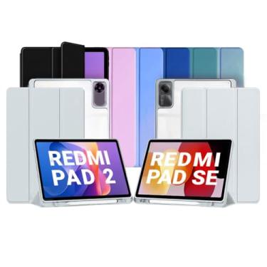 Imagem de Capa Smart Case para Xiaomi Redmi Pad 2 - Traseira em Acrílico, Magnética, Sleep/Wake, Suporte para Caneta e Suporte (Cinza-claro, Apenas Capa)