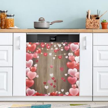 Imagem de ATTX Capa magnética de lava-louças coração vermelho rosa | Adesivo decorativo de eletrodomésticos de 58,4 x 66 cm para armários domésticos e eletrodomésticos #138