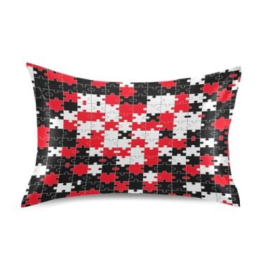 Imagem de Wassud Puzzles Corações Dia dos Namorados Fronha de Cetim para Cabelo e Pele Fronhas de Seda Lisa Queen Size Fronhas Respiráveis com Fecho de Envelope