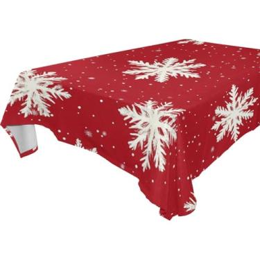 Imagem de Blueangle Toalha de mesa branca com flocos de neve – Toalha de mesa quadrada de poliéster impermeável e resistente a manchas para ambientes internos e externos, 152 x 152 cm (718)