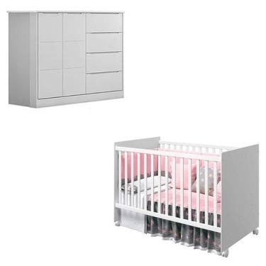 Imagem de Berço Americano Tico e Cômoda Infantil Eloá Branco Acetinado  Phoenix 