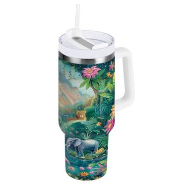 Imagem de SEHANY Copo de elefante fofo de 850 g com alça, copo isolado a vácuo de aço inoxidável de parede dupla, caneca de café à prova de vazamento, copo de viagem isolado cabe no suporte de copo de carro