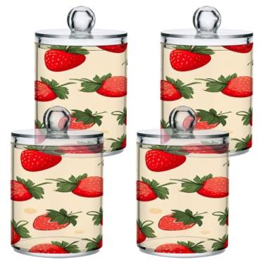 Imagem de Blueangle Pacote com 4 unidades com suporte de ponta de morango para bola de algodão, cotonete - conjunto de frascos de boticário de plástico para organização de armazenamento de recipientes de