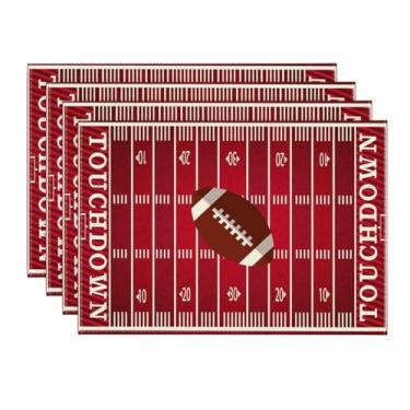 Imagem de Artoid Mode Jogo americano de futebol americano de campo vermelho, conjunto de 4 tapetes de mesa esportivos de rúgbi, 30,5 x 45,7 cm, para decoração ao ar livre, casa, festa, cozinha, jantar