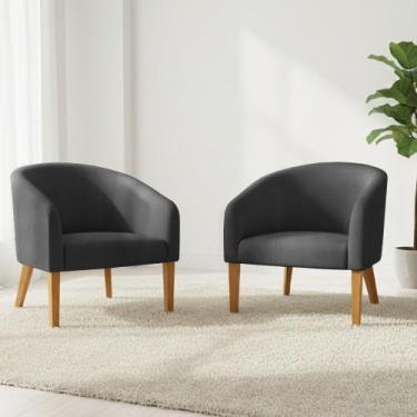 Imagem de Poltrona Sala Decorativa Kit 2 Stella Pé Madeira Trapézio Castanho Sin