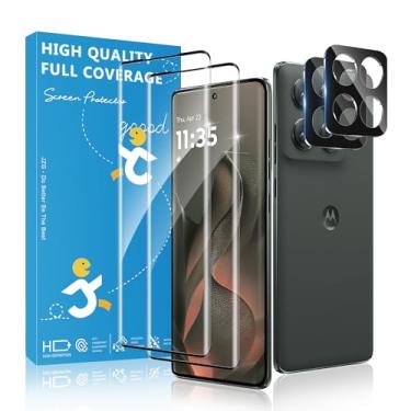 Imagem de IKABO Pacote com 2 + 2 protetores de tela e câmera Motorola Edge 2025, suporte para impressão digital, compatível com capas, sem bolhas, vidro de dureza 9H para Edge 2025 5G