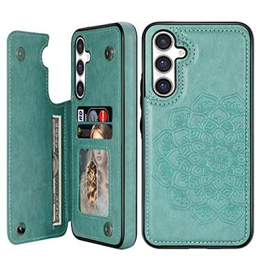 Imagem de YWKJ Capa carteira compatível com Samsung Galaxy A54 5G com slot para cartão flip couro mandala fecho magnético capa protetora para celular Samsung Galaxy A54 capa carteira (verde-6,4 polegadas)