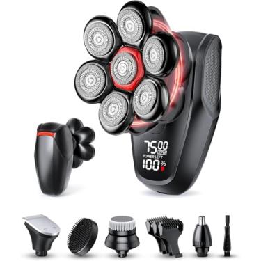 Imagem de MALEGEBAZ Barbeador de cabeça para homens carecas: barbeador elétrico magnético 7D, barbeador à prova d'água IPX8 com tela de LED, carregamento rápido USB-C, trava de viagem e 5 acessórios, preto