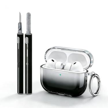 Imagem de Capa para AirPods Pro 3ª geração 2025 Case protetora transparente Capinha chaveiro proteção sem fio Cover de carregamento (Negro)