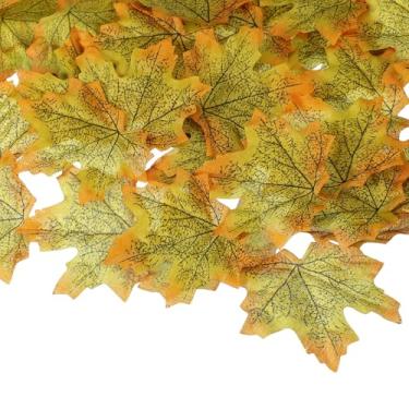 Imagem de PATIKIL 400 peças de folhas de outono, 8,5 cm, cores mistas, folhas de ácer, decorações artificiais para Halloween, Dia de Ação de Graças, festas de casamento, adereços de artesanato, férias, verde