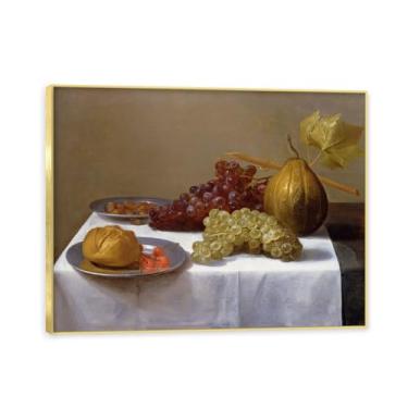 Imagem de NHLDZYH Moldura dourada. Tela de frutas botânicas vintage, impressão de estilo de pintura a óleo vintage, decoração de jantar country de fazenda, pronta para pendurar. A76. 80 x 105 cm.