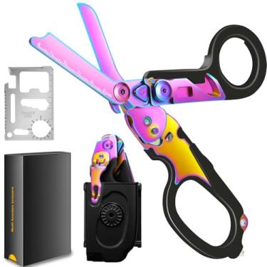 Imagem de Tesoura de trauma dobrável com coldre compatível, tesoura de trauma de resposta de emergência multiferramenta para enfermeiros, tesoura tática EMT multifuncional ao ar livre, tesouras de trauma com