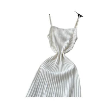 Imagem de Vestido Midi Amarelo De Cintura Alta Sem Mangas Em Tricô Plissado Para