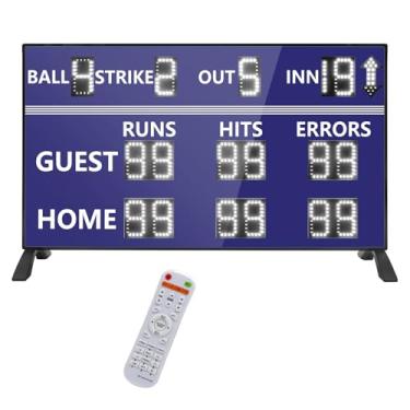 Imagem de YZ Placar de beisebol de LED com corridas/acertos/erros, placar eletrônico de softball, placar digital com controle remoto, marcador de pontuação portátil com entrada/bola/ataque/saída