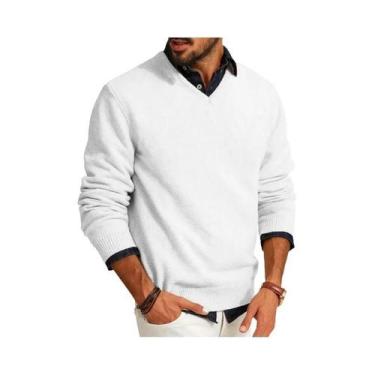 Imagem de Suéter Masculino De Lã Com Decote Em V, Ajuste Slim, Leve, Manga Longa