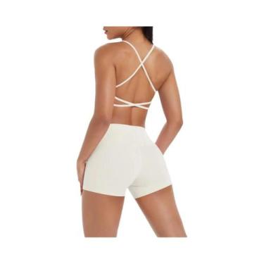Imagem de Conjunto De Yoga Feminino De Cintura Alta Com Top Halter E Shorts De T