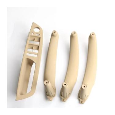 Imagem de Apoio de braço do carro dianteiro esquerdo assento do motorista LHD maçaneta da porta interna painel interno puxar tampa de acabamento Compatível com BMW E70 E71 X5 X6 2007 2008-2014(Beige 4Pcs LHD)