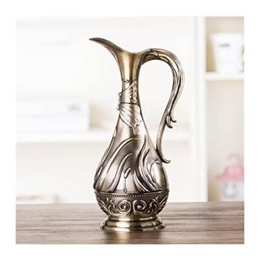 Imagem de U5GAAALPPQ9 Vaso decorativo novos vasos de bronze retrô alças requintadas para flores mesa vasos criativos para decoração de sala de estar vaso de flores moderno (cor: B2) (D4)