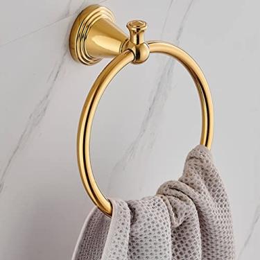 Imagem de HHHJQFAAT Anel de toalha de banheiro dourado estilo palácio de luxo leve, toalheiro redondo para banheiro, rack de armazenamento de banheiro