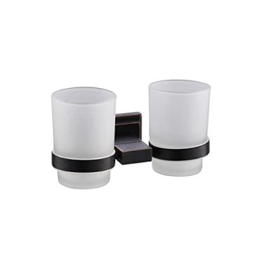 Imagem de 3FLQOOPP Toalheiro de banheiro preto cabide de toalha de parede acessórios de banheiro suporte de papel higiênico escova, placa de sabão de metal (suporte de copo duplo)