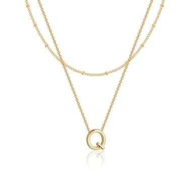 Imagem de Poxtex Colar gargantilha com inicial em camadas para mulheres, pingente de ouro 14 K, colar em camadas, 26 maiúsculas A-Z para mulheres e meninas joias presentes, Banhado a ouro, Sem Pedra Preciosa