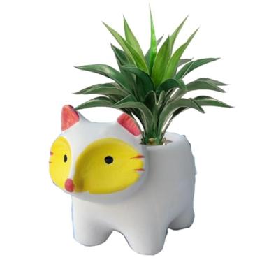 Imagem de WENDIN Lindo vaso de cerâmica para suculentas, pequeno vaso interno em forma de animal, lindos vasos de flores de cacto com drenagem para mesa de escritório e decoração de jardim doméstico (Fox)
