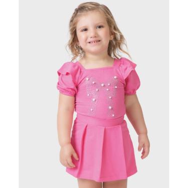 Imagem de Conjunto Marbella blusa e shorts saia fofo leve delicado casual - Pink e Verde - Menina 1 a 4 anos-Feminino